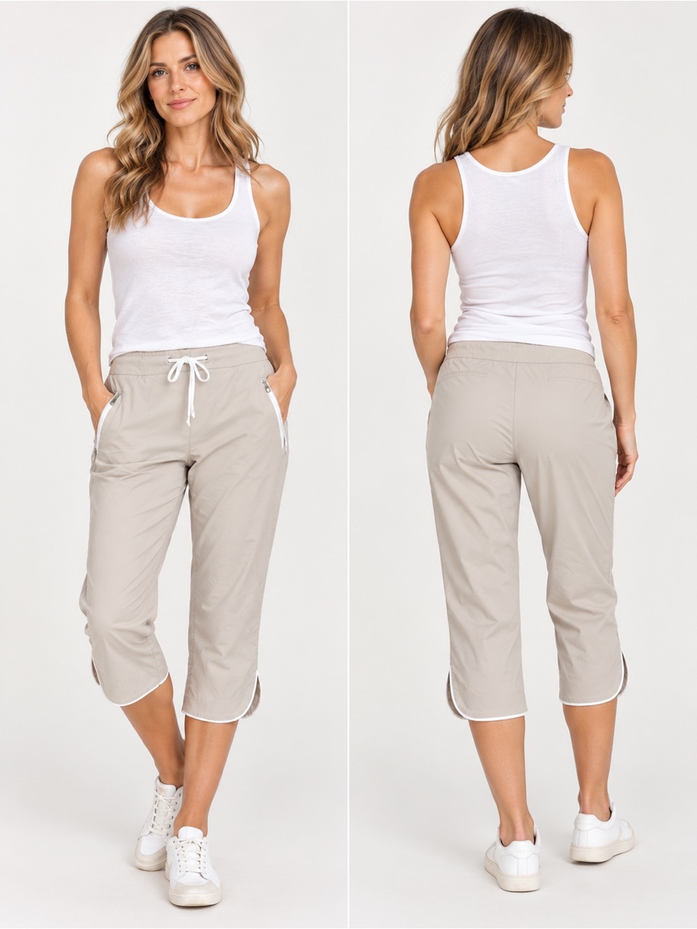 NEW Chico's Trutemp Trimmed Capri Crop Contemporary Taupe Pants Large 12 NWT $65